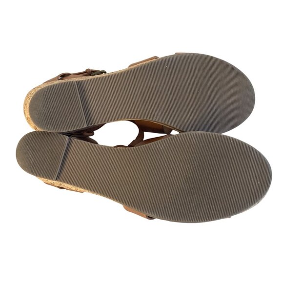 L.L. Bean Womens Cork Wedge Sandals Sz 8M Brown Leather Adjustable Straps Brazil - Picture 5 of 11